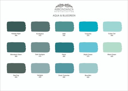 Abbondanza Handgeschilderde Kleurkaart Aqua &amp; Bluegreen